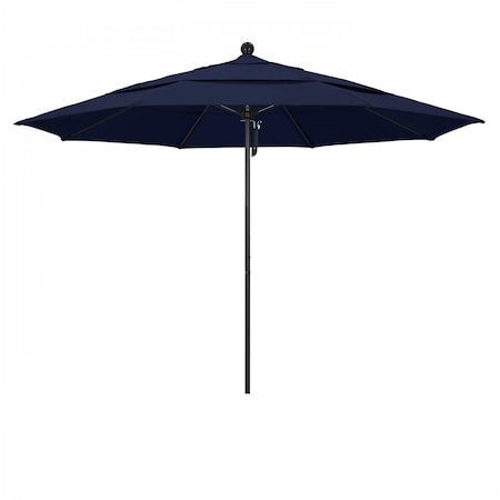 California Umbrella 11' Black Aluminum Market Patio Umbrella, Olefin Navy 194061333600